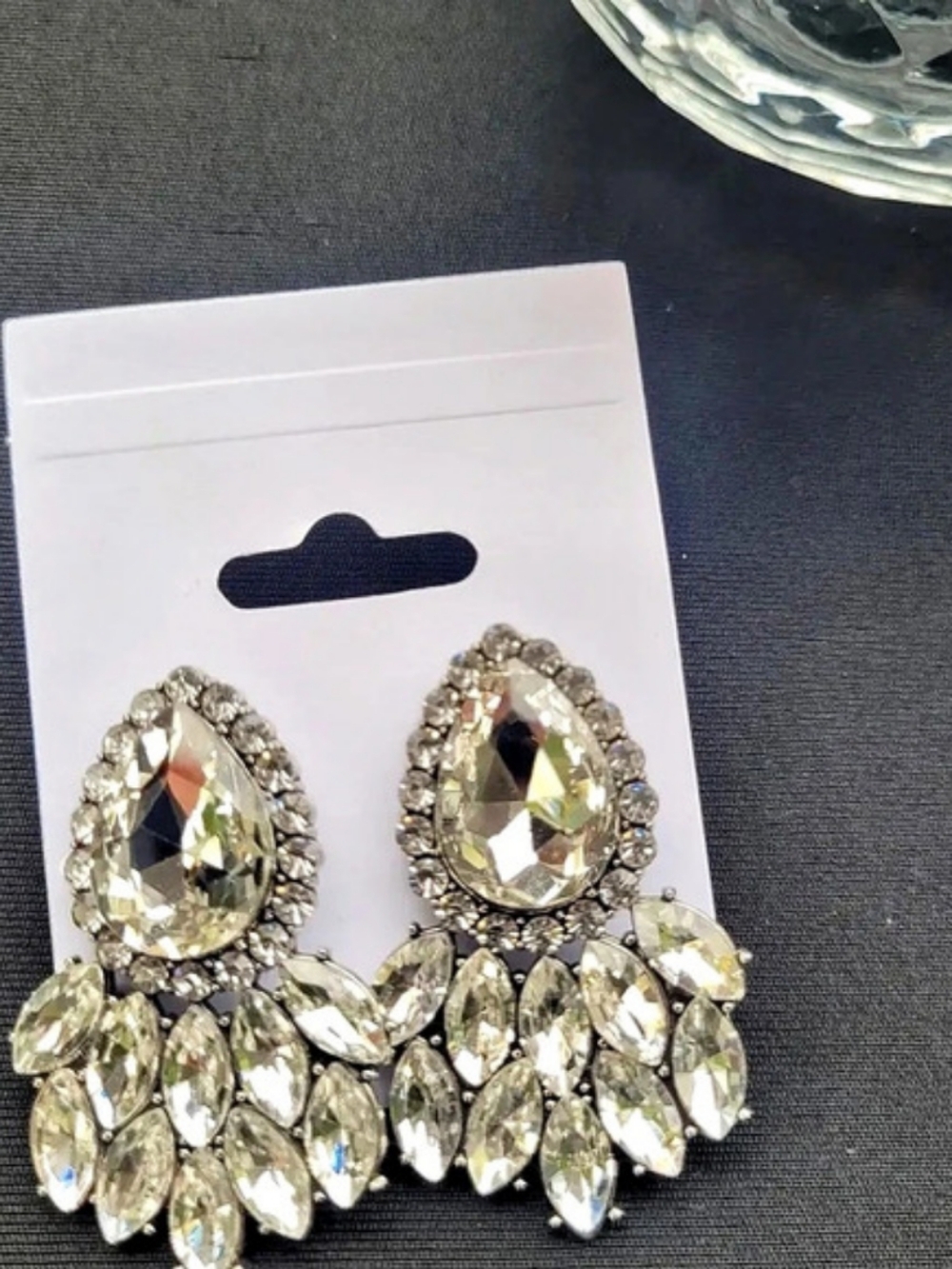 Rhinestone Statement Earrings in Silver Like New
